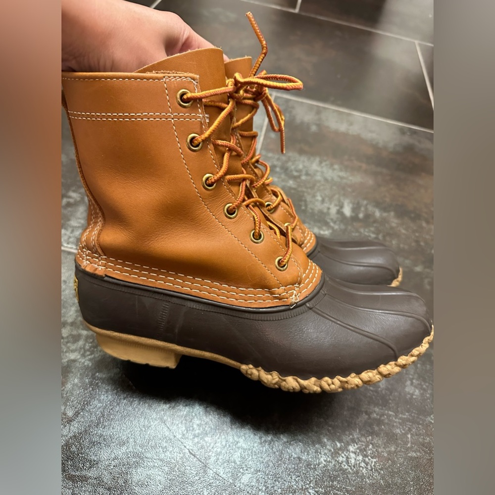 LL Bean Boots Duck Hunt Brown Gumsole Leather 8" 6 Eyelet Womens Size 8 N Narrow
